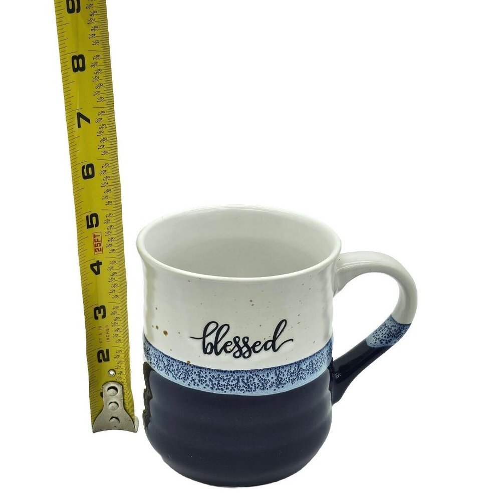 Dowan Dining Coffee Mug Blessed 20 oz Blue Farmhouse Cottage Country Pottery - Picture 7 of 7